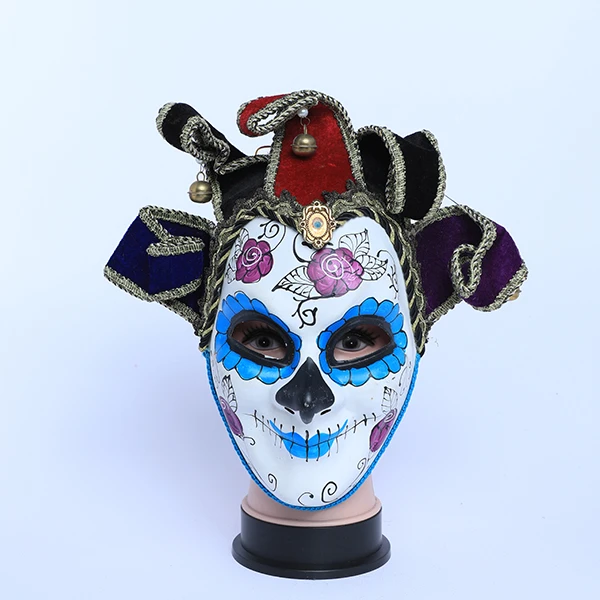 Full Face White & Purple Horror Carnival Jester Masquerade Mask with top Design