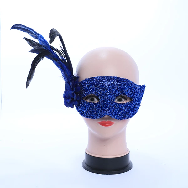 Thick Gluittered Dark Blue Mask with side Feather