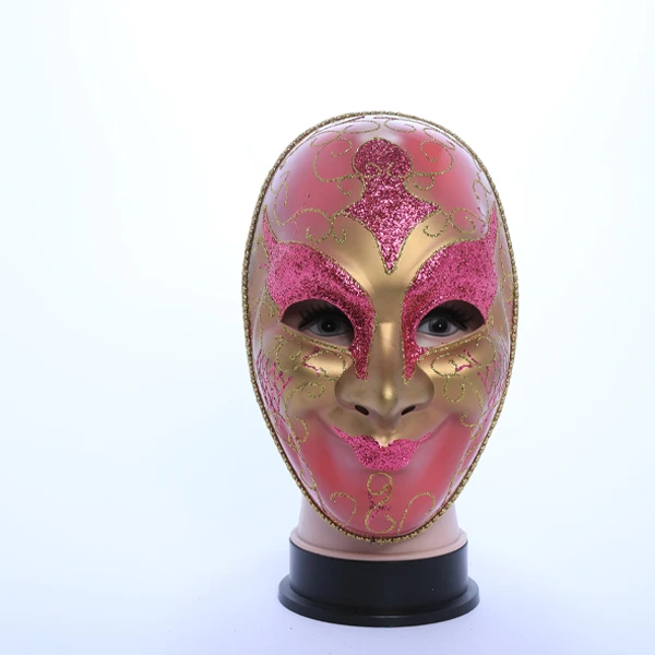 Full Face Pink & Gold Carnival Jester Masquerade Mask