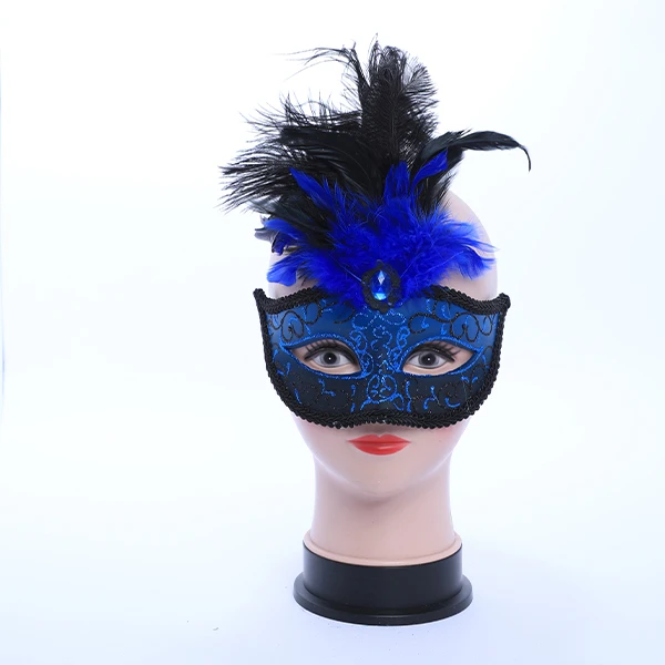 Gluittered Dark Blue Mask with Middle Feather