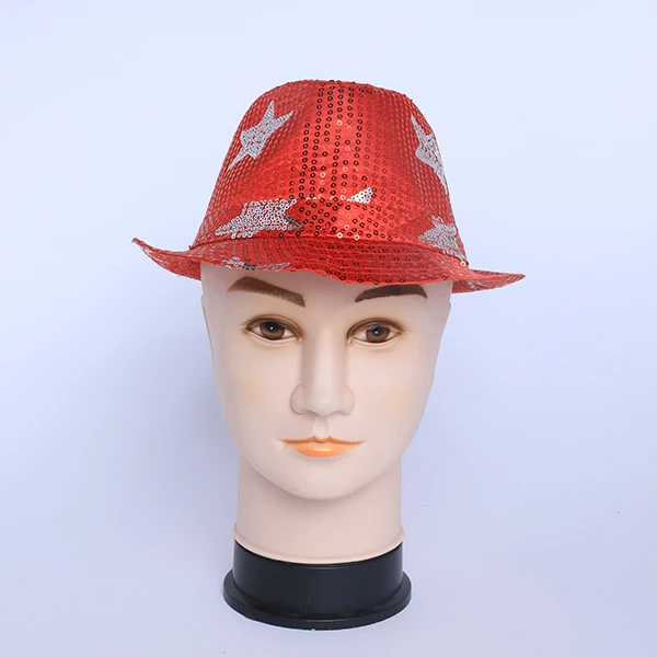 Red Fabric designed with silver paillette stars Hat