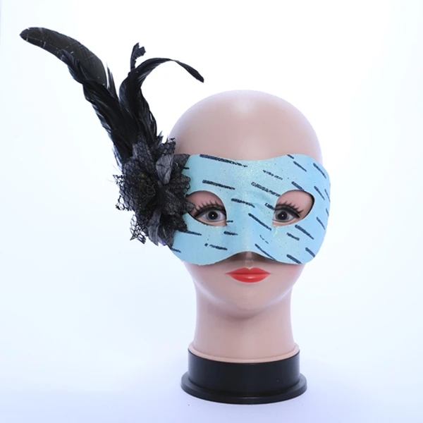 Shiny White & Black Mask with side feather