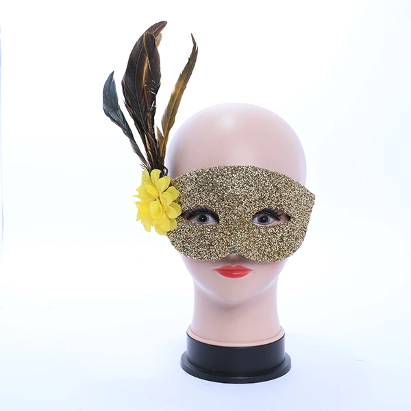 Thick Gluittered Gold Mask with side Feather
