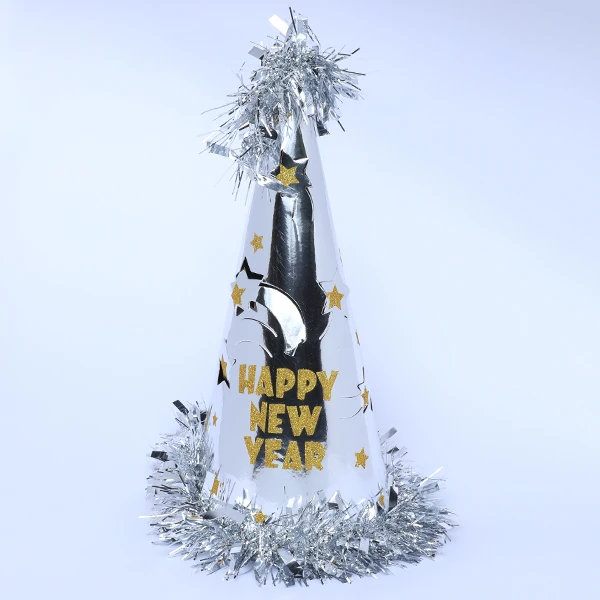 Silver Carton Cone Style Hat- Happy New Year