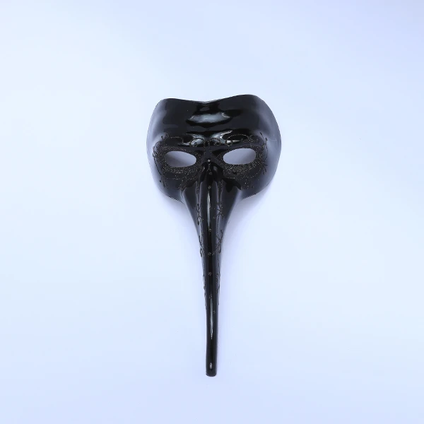 Half Face Shiny Black Jester Masquerade Mask with Long Nose