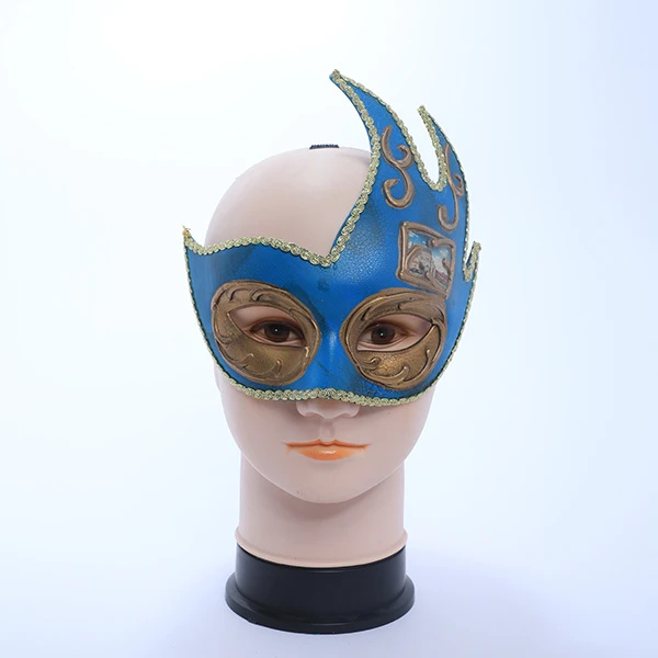 Blue&Gold Carnival Jester Masquerade Mask with Side Design