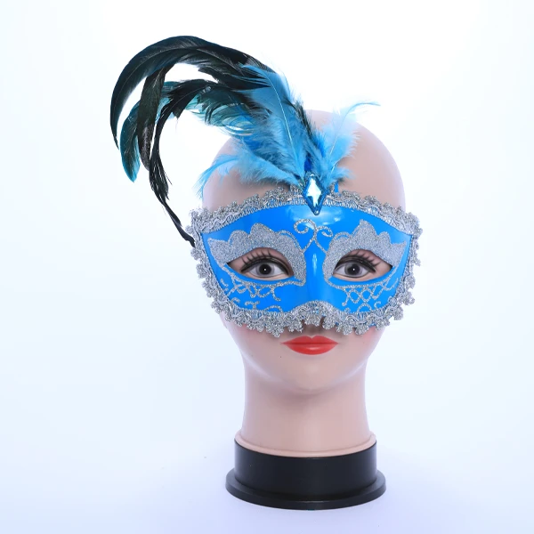 Blue & Silver Mask with middle Feather