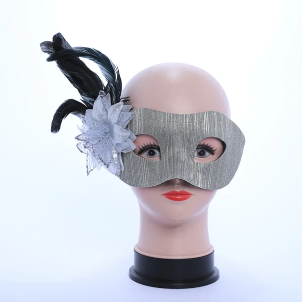 Shiny Silver Textile Mask with side feather