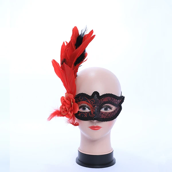 Gluittered Black Masquerade Mask with Side Feather