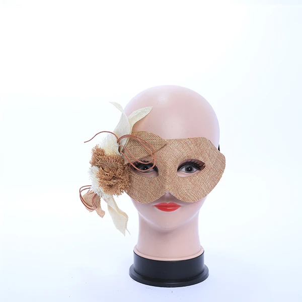 Nude Mask with side White Burlap Rose