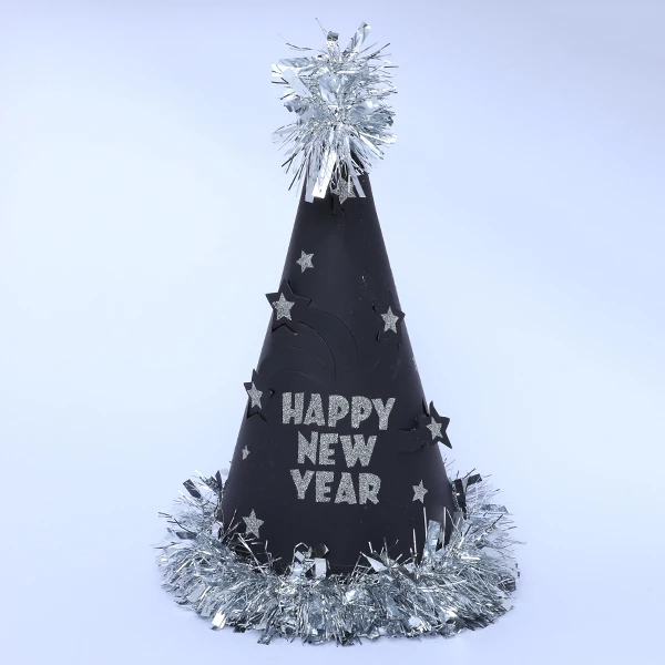 Black Carton Cone Style Hat- Happy New Year