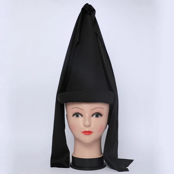 Long Black Cone Tarbouch Designed with Black Fabric on the sides
