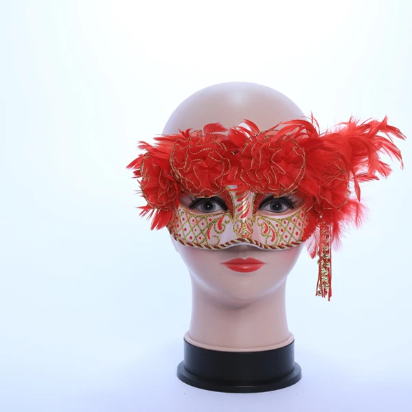 Red & Gold Mask with side accessories and Top Feather