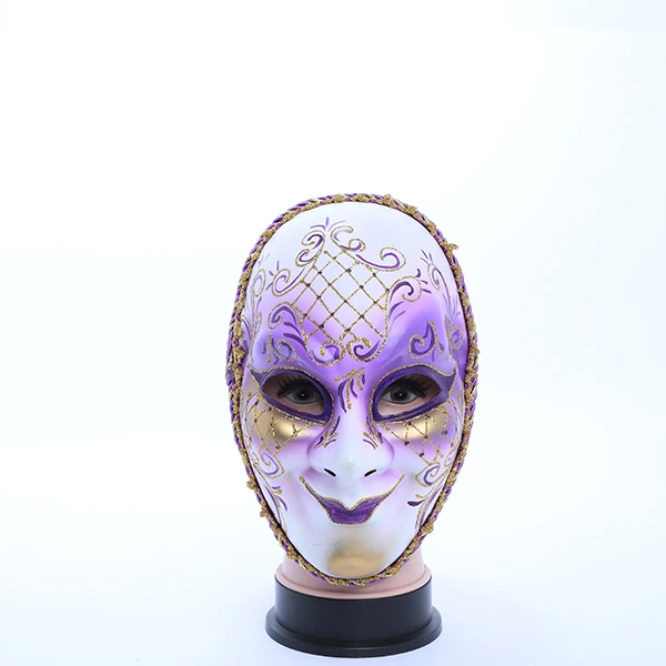 Full Face Purple & White Carnival Jester Masquerade Mask