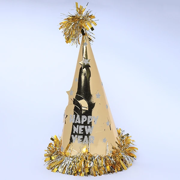Gold Carton Cone Style Hat- Happy New Year
